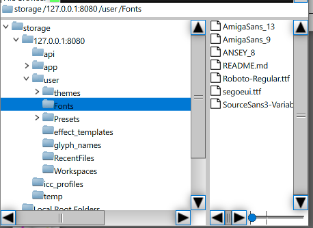 File Browser showing the user/fonts folder