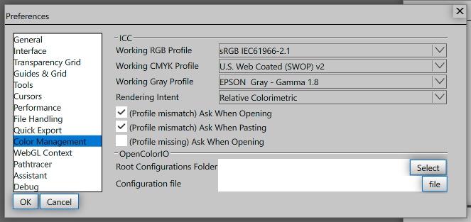 ICC Color Management preferences