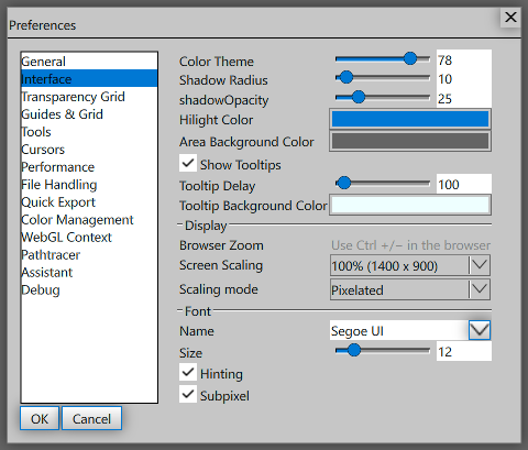 Interface preferences