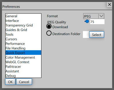 Quick Export preferences
