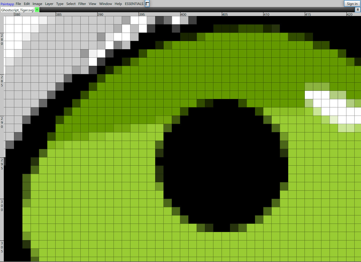Raster mode at high zoom — pixelated edges